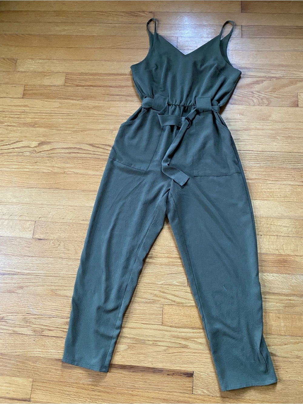 Cotton On Olive Green V-Neck Sleeveless Belted Jumpsuit